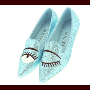 Glitter Eyes Teal Flats